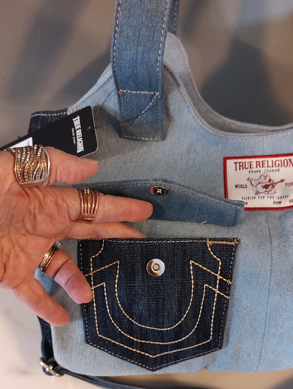 True Religion Light Blue and Dark Blue Denim Shoulder Bag - Picture 3 of 13